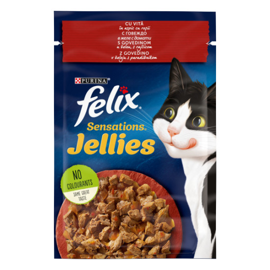 Felix Sensations – Hrană Umedă pentru Pisici cu Vită și Roșii în Aspic, 85 g